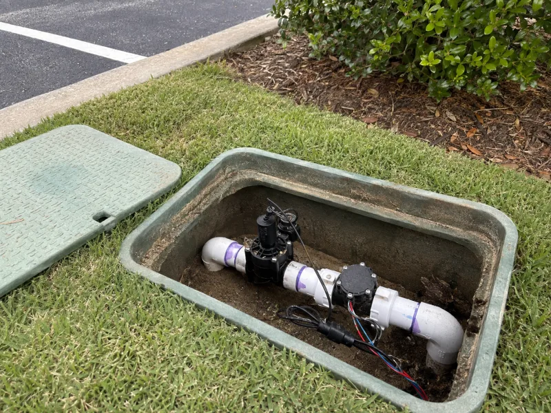 Commercial irrigation mainline with a master valve and flow sensor